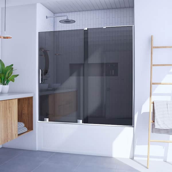 DreamLine Mirage-X 56- 60 in. W x 58 in. H Sliding Frameless Tub Door in Chrome with Tinted Glass