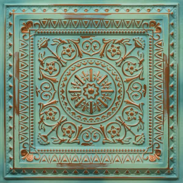 FROM PLAIN TO BEAUTIFUL IN HOURS La Scala Natural Patina 2 ft. x 2 ft. PVC Glue-up or Lay-in Faux Tin Ceiling Tile (40 sq. ft./Case)
