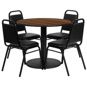 5-Piece Walnut Top/Black Vinyl Seat Table and chair set