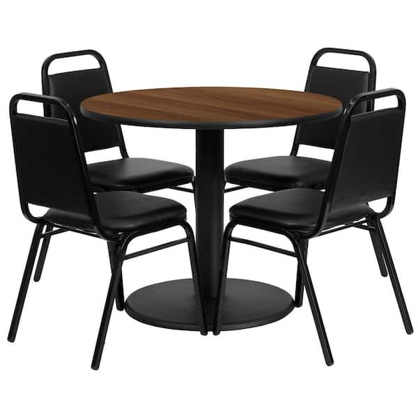 Carnegy Avenue 5-Piece Walnut Top/Black Vinyl Seat Table and chair set
