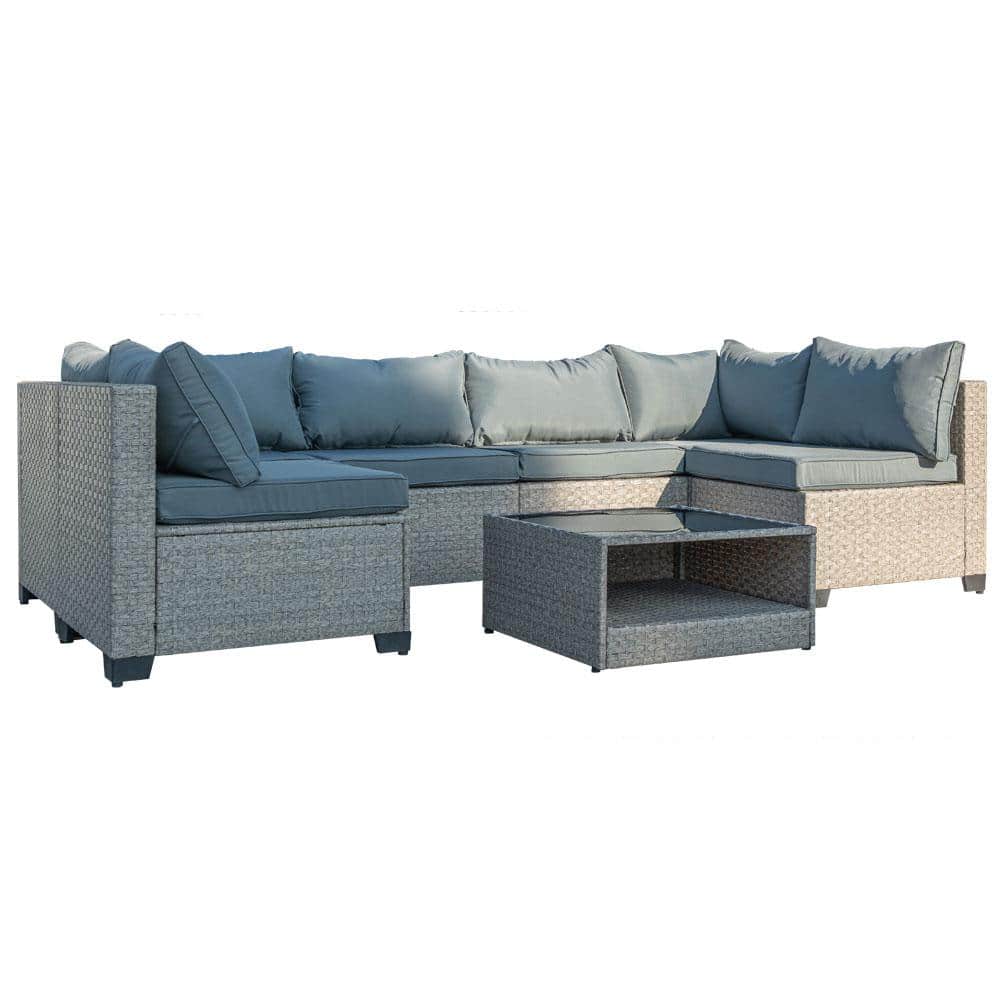 7-Piece Wicker All-Weather Patio Furniture Set, Sectional Sofa with Water-R