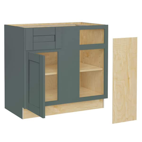 Washington 30 in. W x 24 in. D x 34.5 in. H Assembled Plywood Base Blind Kitchen Cabinet in Green with Soft Close Door