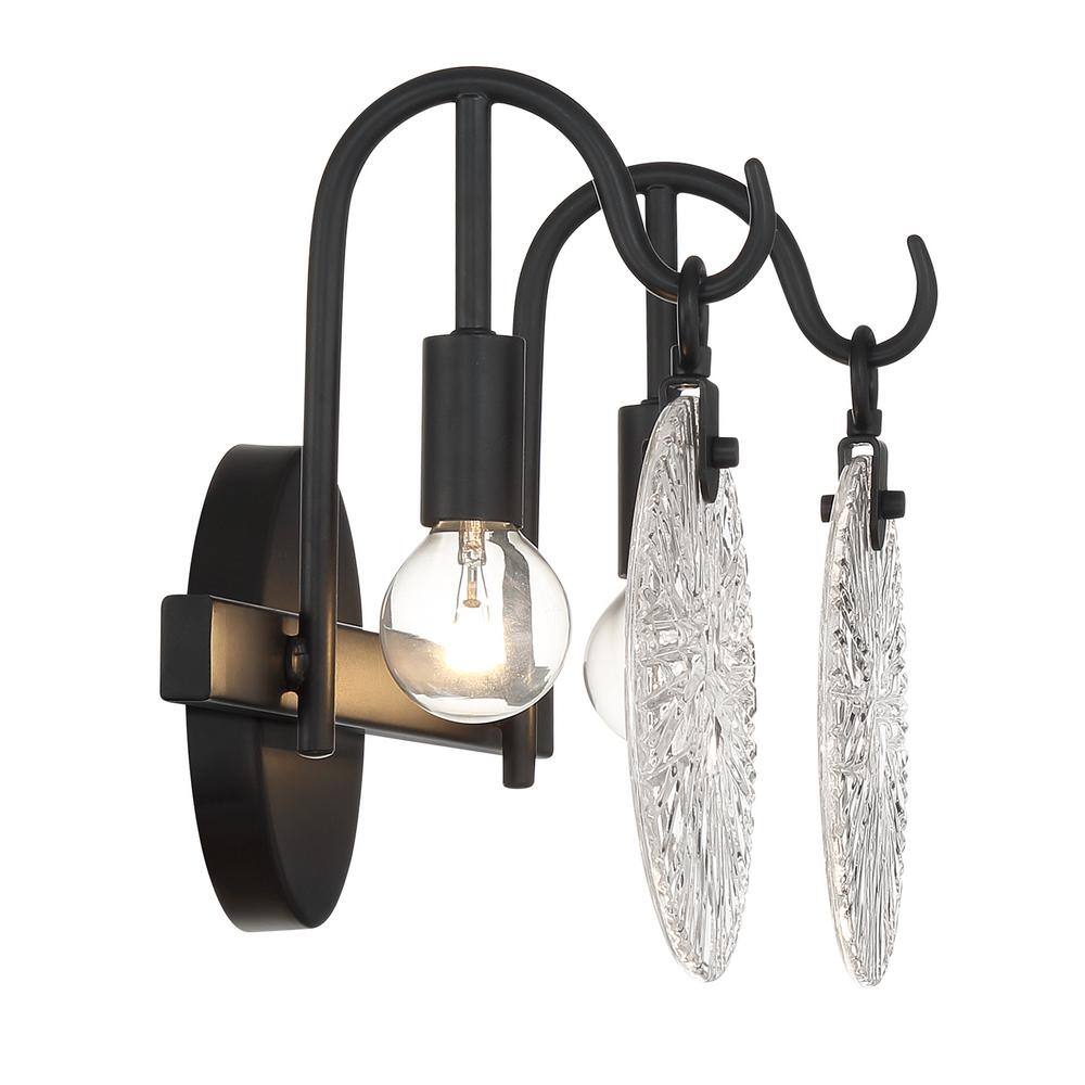 Matte Black 2-Light Vanity with Clear Starburst Glass Shades