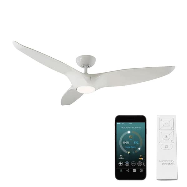Modern Forms Morpheus III 60 in. 3000k Integrated LED Indoor/Outdoor Gloss White Smart Ceiling Fan with Bluetooth Remote