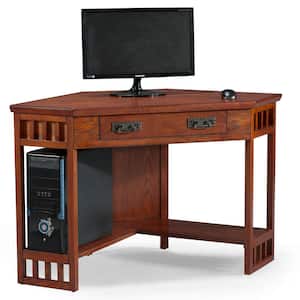 48 in. Mission Oak Corner Computer Writing Desk with Drop Front Keyboard Drawer