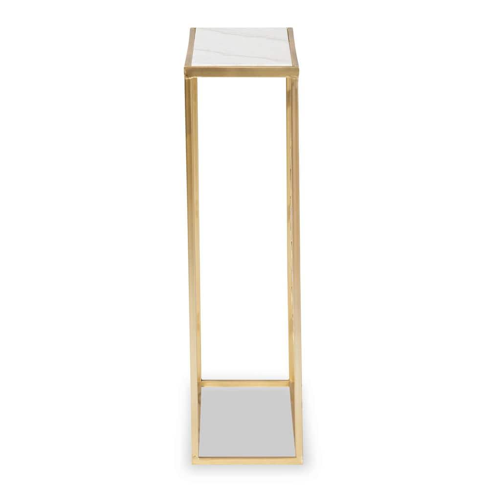 Gold Metal Console Table with Marble Top and Storage