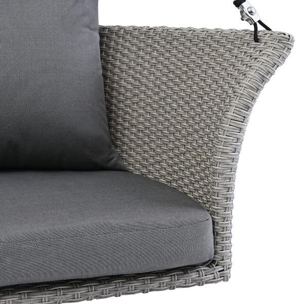 44 in. Seats 2-People Wicker Patio Swing Rattan Woven Swing Chair, Porch Swing With Ropes, Gray Wicker And Cushion