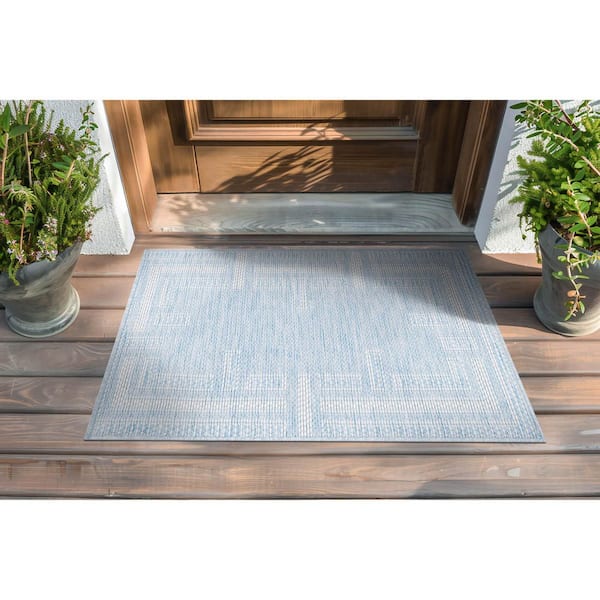 Bailey Aqua 2 ft. x 3 ft. Transitional Geometric Flat Weave Polypropylene Rectangle Indoor/Outdoor Area Rug