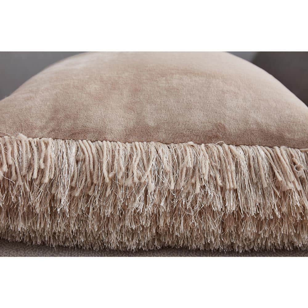 18" Beige Shaggy Hand Tufted Polyester Throw Pillow