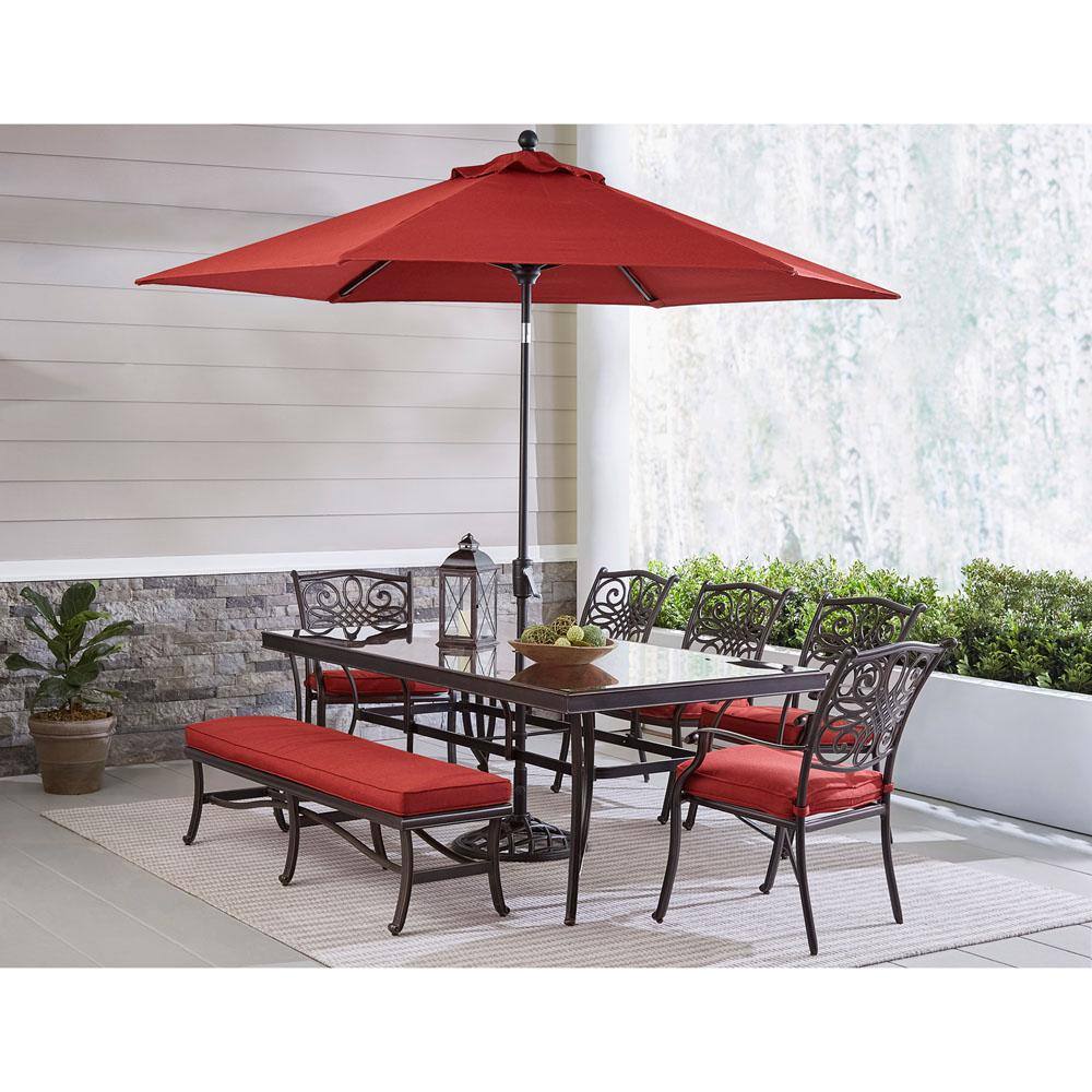 Hanover Traditions 9Piece Aluminum Outdoor Patio Dining Set with Red