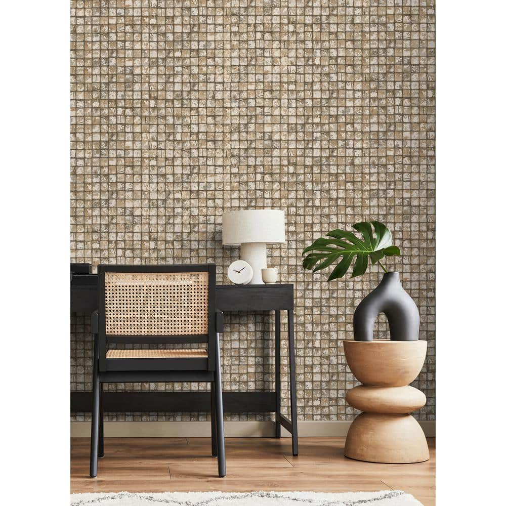 Neutral Brown and White 3D Tiled Wallpaper