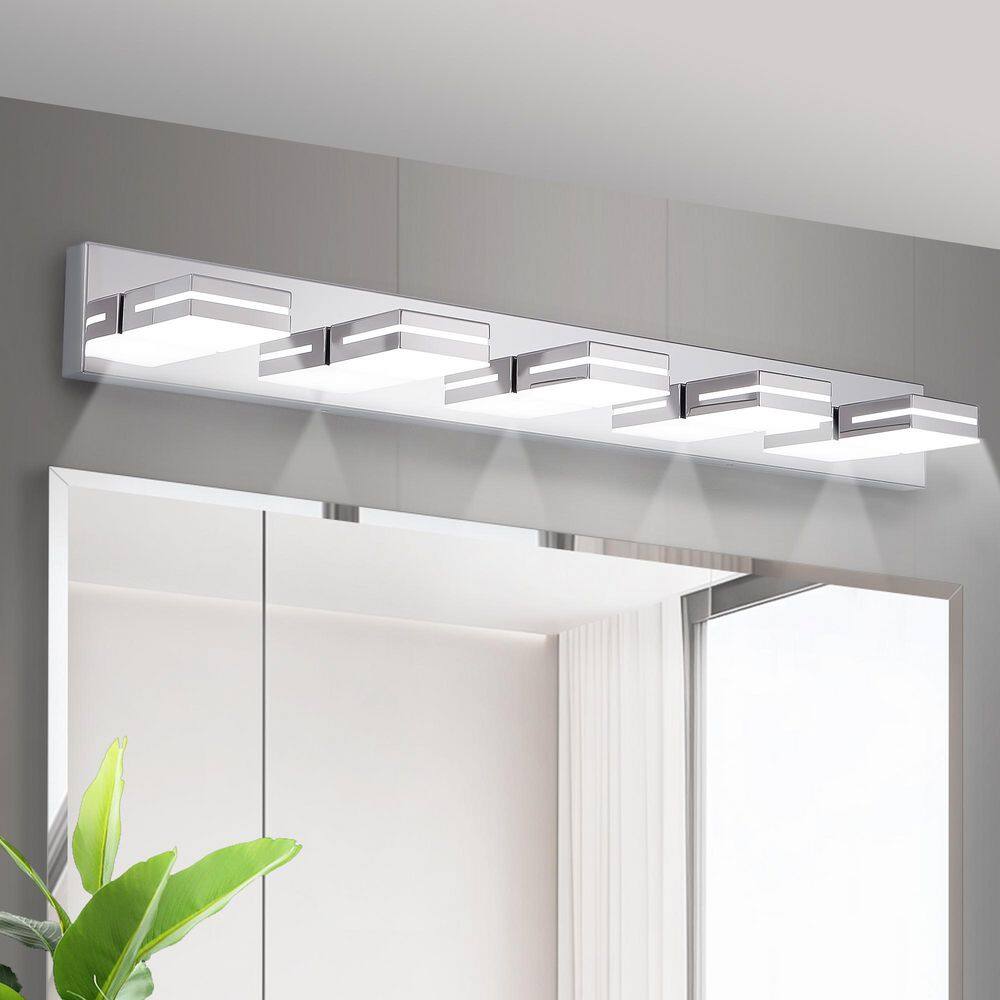 41 in. 5 Light Modern Chrome Finish Vanity Light Fixture Bathroom Over Mirror Wall Lights with Iron +Acrylic price history on PriceWatchPro