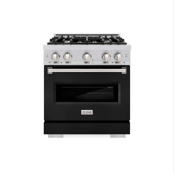 Classic 30 in. 4-Burner Dual Fuel Range with Convection Oven in Stainless Steel and Matte Black Door