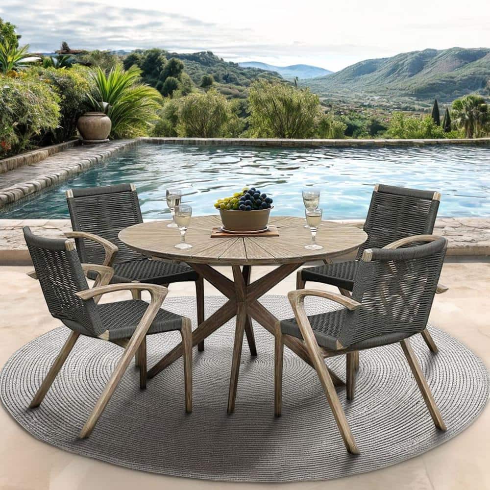 Light Eucalyptus and Concrete Outdoor Dining Set with Rope Chairs