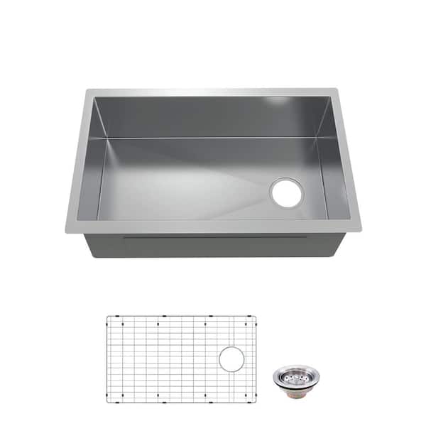 Jeg var overrasket sneen Migration Glacier Bay Professional 27 in. Undermount 16G Stainless Steel Single Bowl  Kitchen Sink with Offset Drain and Accessories FSUZ2718B1-ACC - The Home  Depot