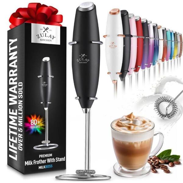 Zulay Kitchen Powerful Milk Frother Handheld Foam Maker for Lattes Black ZKMLKFTHRWSTNDBLK