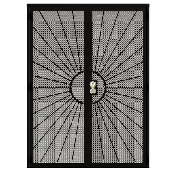 ARK DESIGN 64 in. x 80 in. Universal/Reversible Hinging Black Surface Mount Steel Security Door with Perforated Metal Screen (Lock)