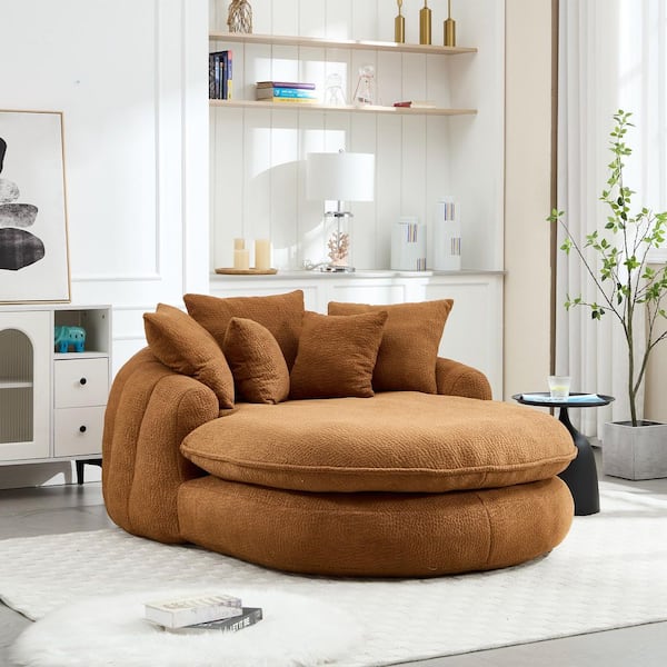Modern Orange Chenille Oversized Oval Upholstered Bean Bag Sofa with with 5 Pillows