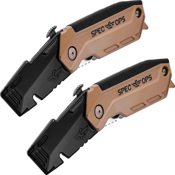 2-Pack Folding Utility Knife with Retractable Blade, Includes 6 Blades, Integrated Glass Breaker, Slot For Strap Cutting