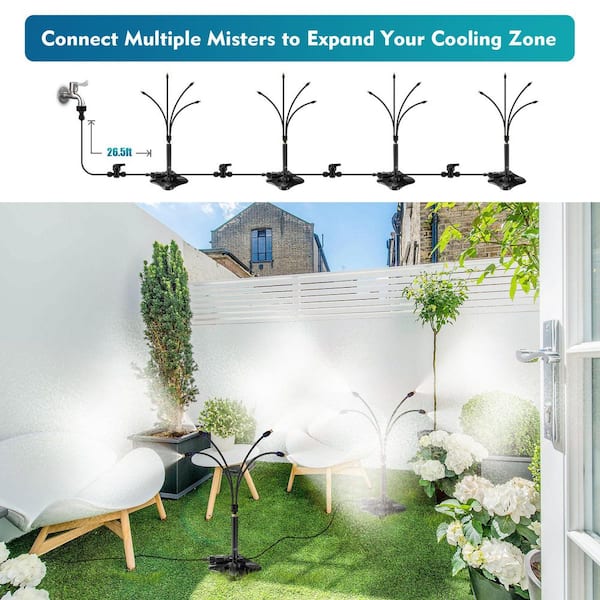 HUA Standing Misters For Outside Patio - Adjustable Height 3 6 5 2ft Misting System Line 26 5ft Portable Water Misters Cooling Outdoor Tripod Base Stand Mi