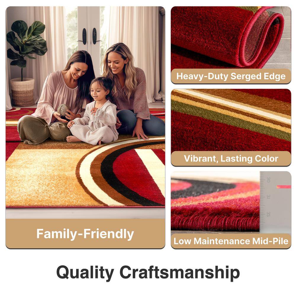 Red and Beige Geometric Synthetic Area Rug 3'11" x 5'3"