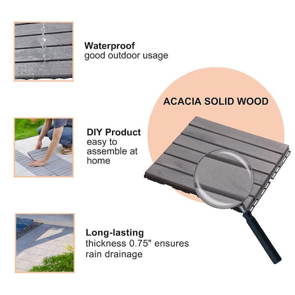 Afoxsos 1 ft. x 1 ft. Light Gray Wood Interlocking Deck Tiles Striped Pattern All-Weather for Patio, Balcony Pool Side (20 Pack)
