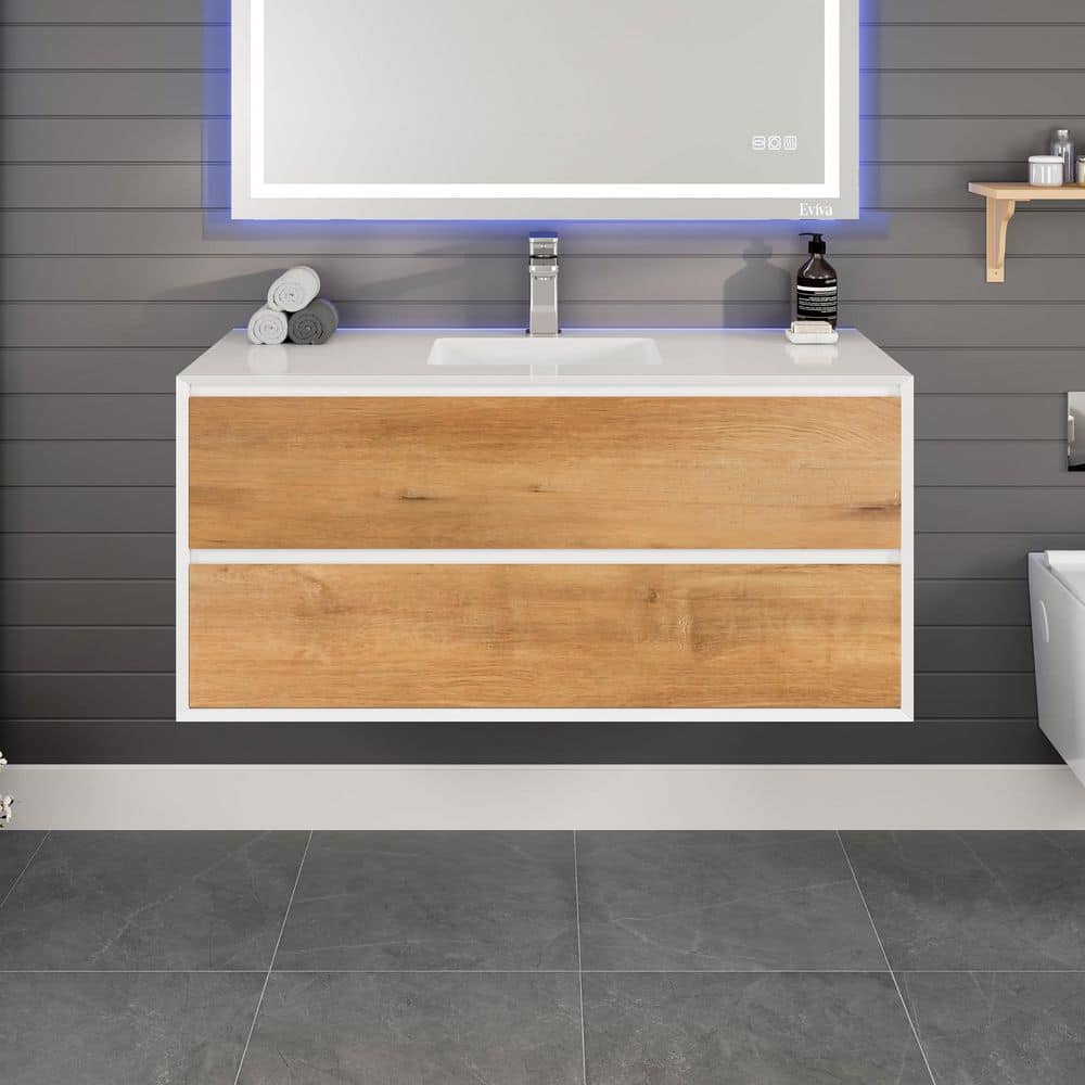 Vienna 48 in. Single Sink Floating Oak Bath Vanity with White Acrylic Top (Assembled) price history on PriceWatchPro