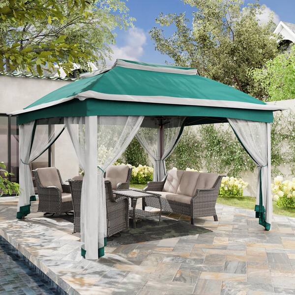 JOYSIDE 11 ft. x 11 ft. Green Steel Pop-Up Gazebo with Mosquito Netting ...