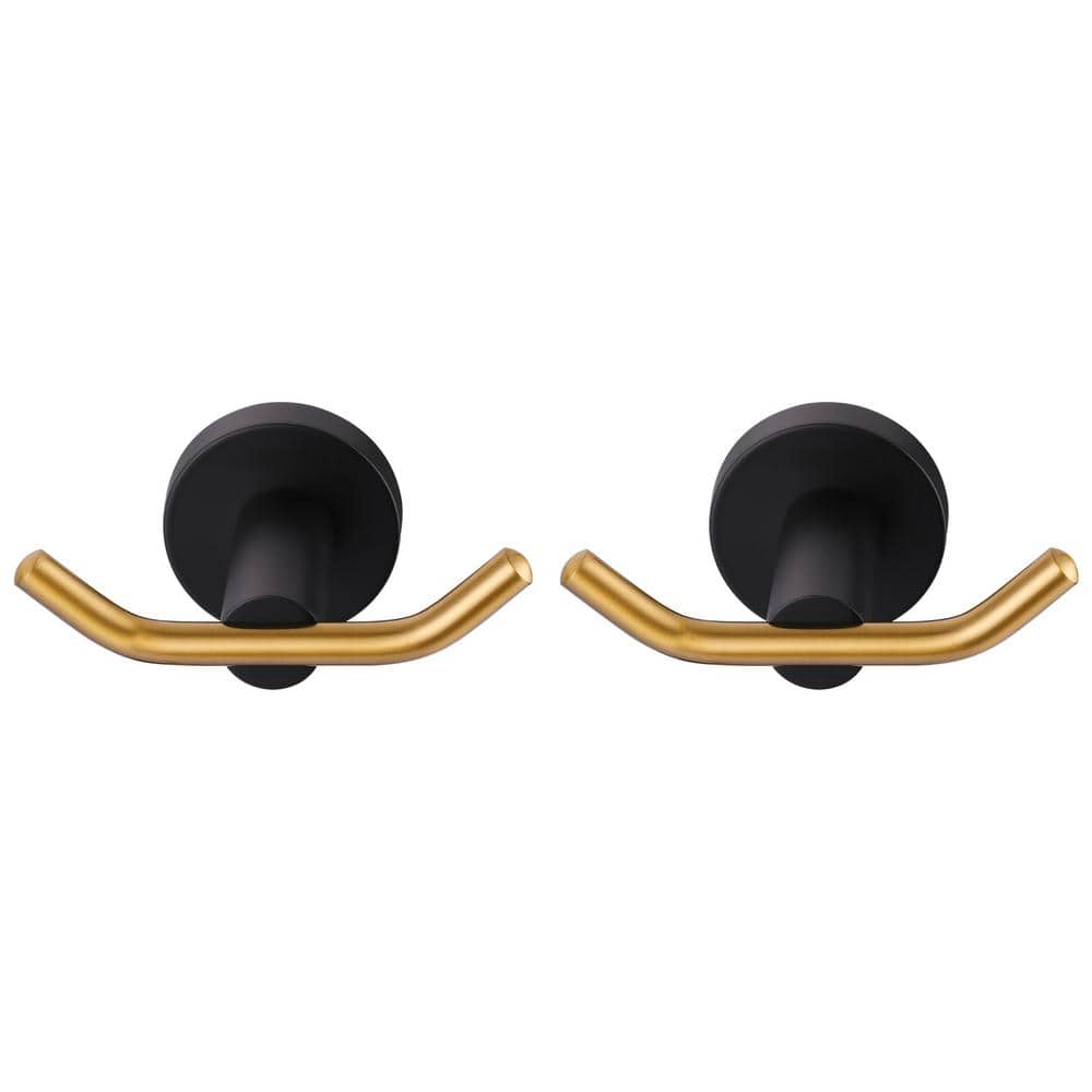 ALEASHA Knob-Hook Double Robe/Towel Hook in Gold and Black (2-Pieces ...