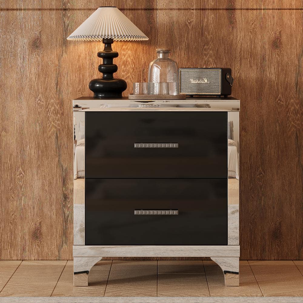 Black Elegant High Gloss 2-Drawer Nightstand with Metal Handle price history on PriceWatchPro