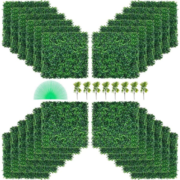 VEVOR Artificial Boxwood Panels 24 in. x 16 in. x 1.6 in. Vinyl Garden Fence Boxwood Hedge Wall Panels PE Grass Backdrop Wall