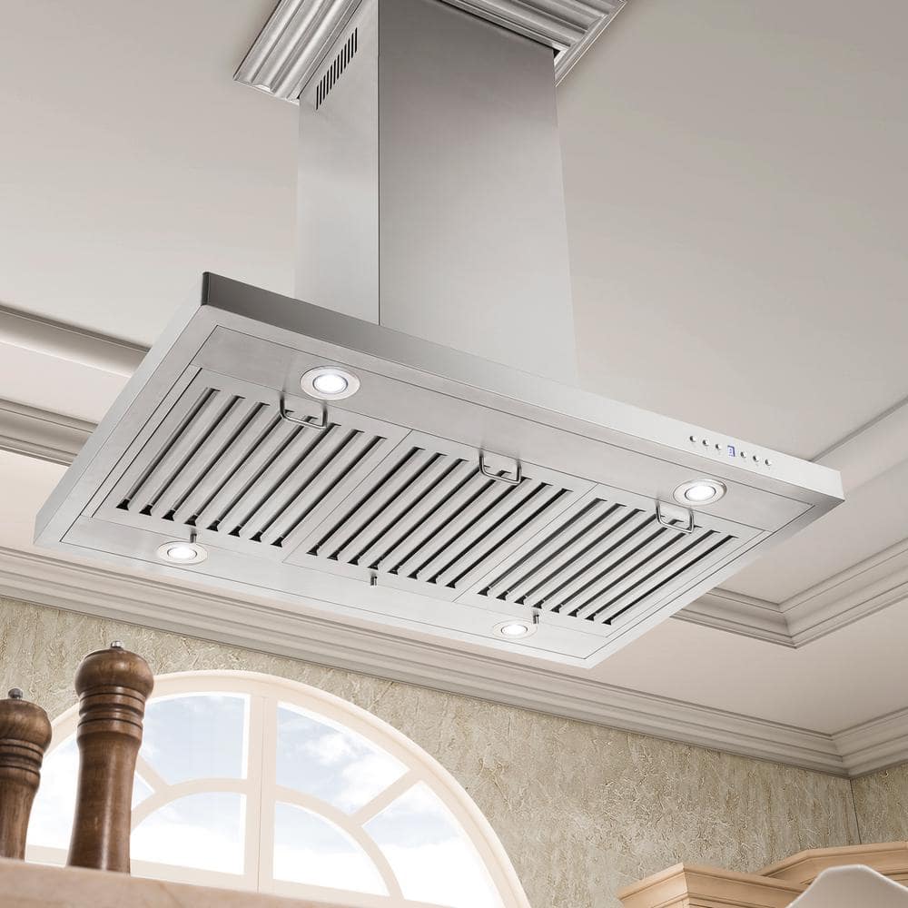 48-Inch Stainless Steel Convertible Island Mount Range Hood