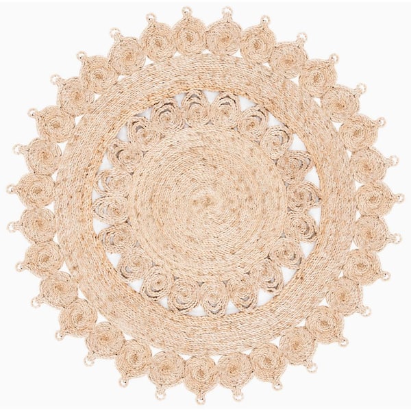 Natural Fiber Beige 6 ft. x 6 ft. Woven Floral Round Area Rug