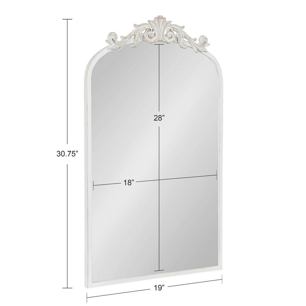 Antique White Baroque Arch Wall Mirror with Ornate Crown