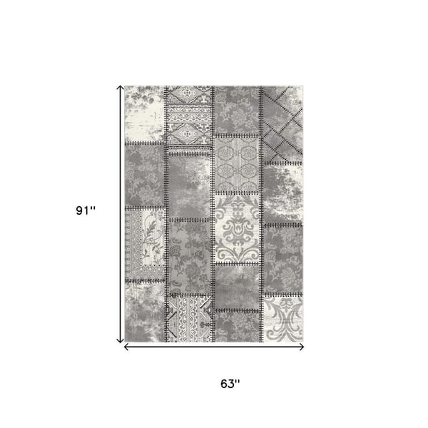 5 ft. x 8 ft. Gray and Ivory Damask Power Loom Area Rug