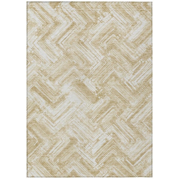 Beige, Tan, Ivory 9 ft. x 12 ft. Woven Geometric Polyester Rectangle Indoor/Outdoor Area Rug