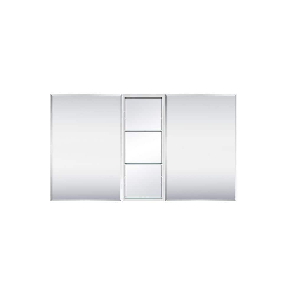 52 in. W x 30 in. H Rectangular Aluminum Tri-View Soft-Close Beveled Medicine Cabinet with Mirror / Open Shelf Combo price history on PriceWatchPro