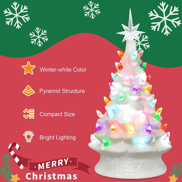 Gymax 15 in. Silver Ceramic Artificial Christmas Tree Tabletop Luminous  Tree GYM07763 - The Home Depot
