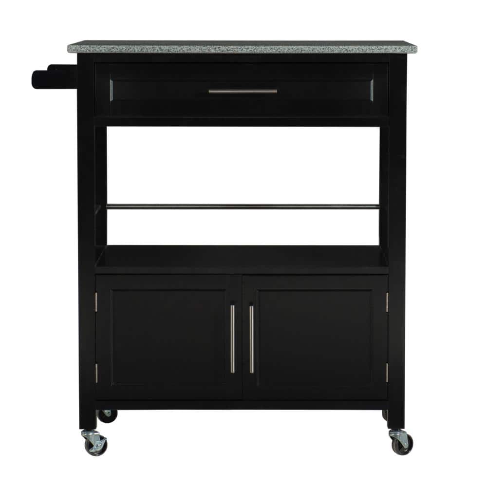 Caitlin White Granite Top Kitchen Cart with Casters - thumbnail 6