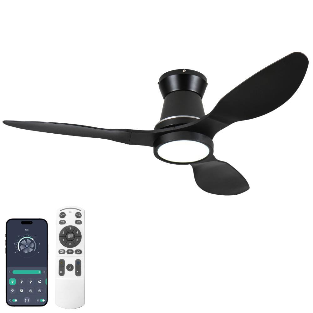 42 in Modern Balck Flowing Light Black Standard Flush Mount Ceiling Fan with 3-Color Dimmable LED Light, APP and Remote price history on PriceWatchPro