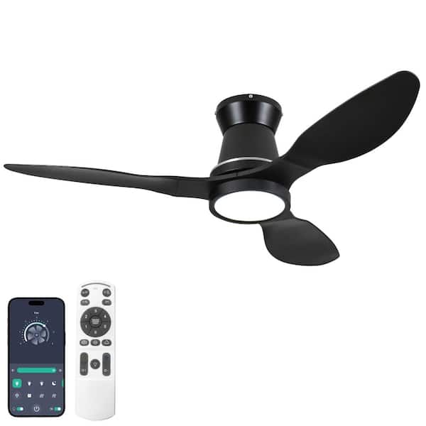 42 in Modern Balck Flowing Light Black Standard Flush Mount Ceiling Fan with 3-Color Dimmable LED Light, APP and Remote