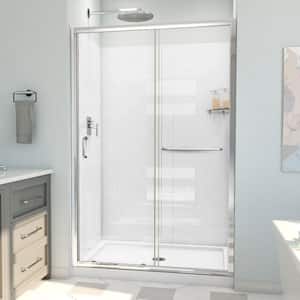 Infinity-Z 36 in. D x 48 in. W x 78-3/4 in. H Sliding Shower Door, Base, and White Wall Kit in Chrome and Clear Glass