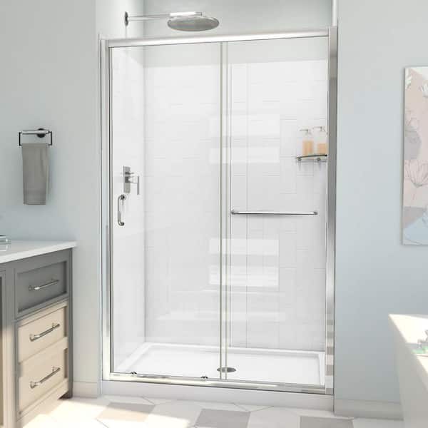 DreamLine Infinity-Z 36 in. D x 48 in. W x 78-3/4 in. H Sliding Shower Door, Base, and White Wall Kit in Chrome and Clear Glass