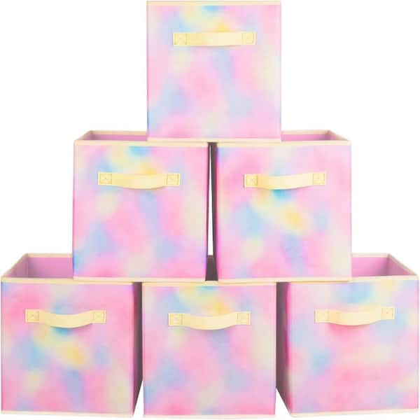 11 in. H x 10.5 in. W x 10.5 in. D  Chromatic Tie Dye Fabric Collapsible Cube Storage Bin, Pack of 6