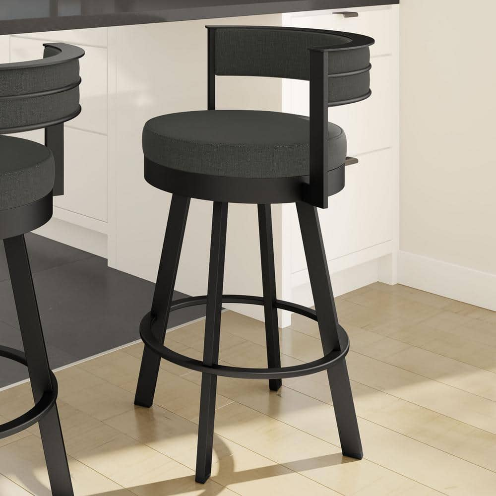 Amisco Browser 26 in. Charcoal Grey Polyester Black Metal Swivel Counter Stool