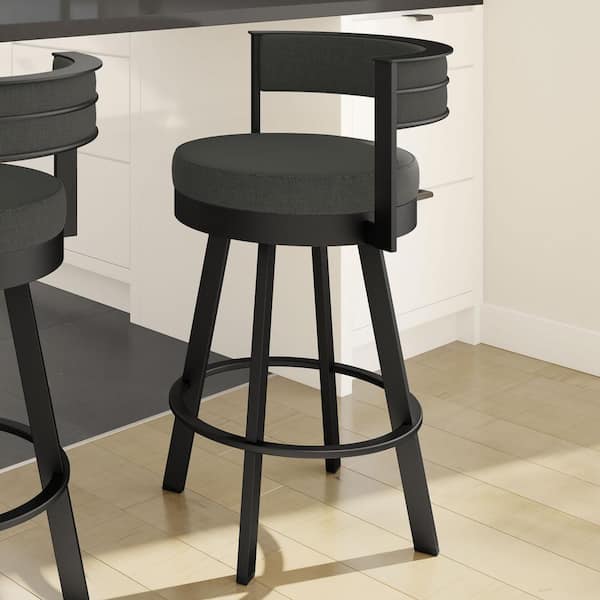 Amisco Browser 26 in. Charcoal Grey Polyester Black Metal Swivel Counter Stool