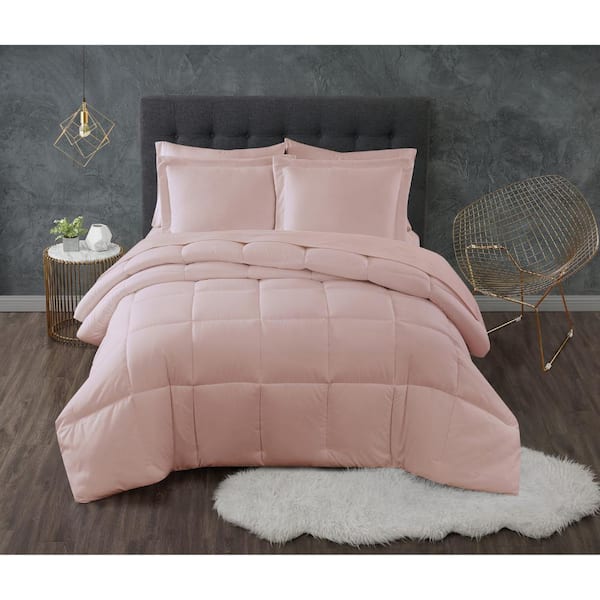 Everyday Antimicrobial 3-Piece Blush Microfiber Full/Queen Down Alternative Comforter Set