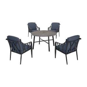 Harmony Hill 5-Piece Black Steel Outdoor Patio Dining Set with CushionGuard Sky Blue Cushions