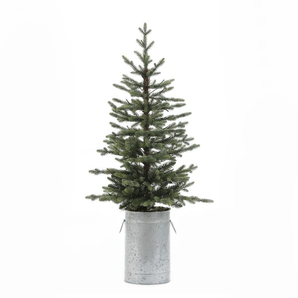 LuxenHome 4 ft. Pre-Lit Artificial Christmas Tree with Metal Pot