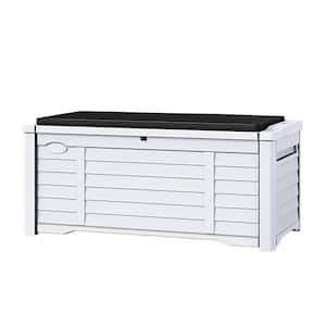 120 Gal. Large White Resin Deck Box with Cushion and Lockable Lid